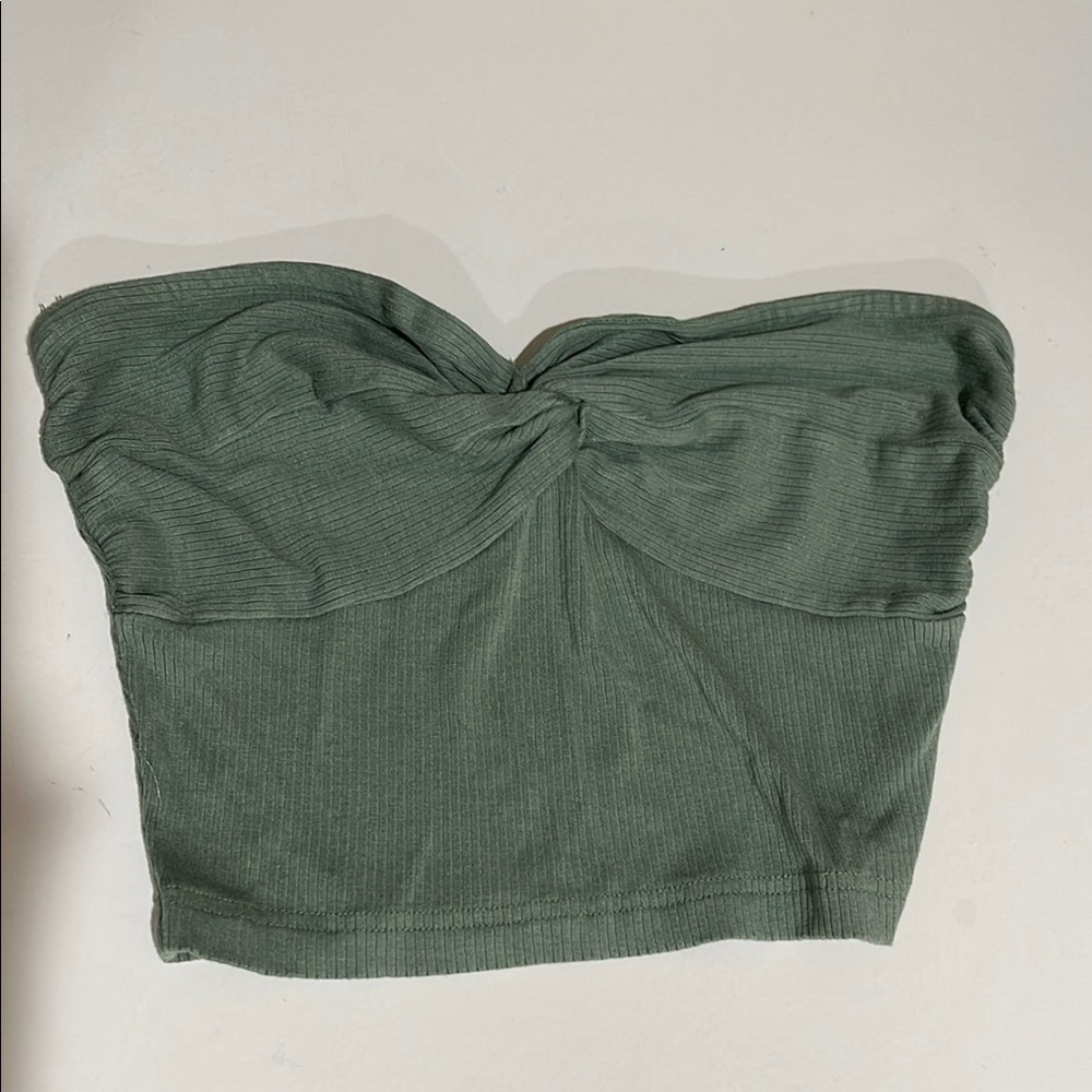 Green Tube Crop Top with Cross Over Front